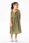 Kolsuz Bilge Yazlık Müslin Çocuk Elbise Haki Hk