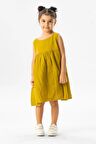 Kolsuz Bilge Yazlık Müslin Çocuk Elbise Hardal Hrd