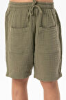 Batı Cep Detaylı Yazlık Müslin Erkek Çocuk Şort Haki Hk