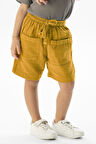 Batı Cep Detaylı Yazlık Müslin Kız Çocuk Şort Hardal Hrd