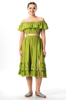 Lavinya Vual Nakışlı Uzun Yazlık Etek Fıstık Yeşili fysl