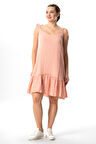 Askılı Serra Volanlı Kısa Yazlık Müslin Elbise Pudra Pdr
