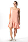 Askılı Serra Volanlı Kısa Yazlık Müslin Elbise Pudra Pdr