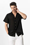 Kısa Kol Poplin Akdeniz Erkek Yazlık Gömlek Siyah Syh