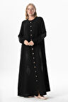 Uzun Kol Laçin Baskılı Müslin Mevsimlik Ferace Siyah Syh