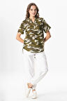Kısa Kol Şile Bezi Seda V Yaka Kamuflaj Yazlık Bluz Yeşil Ysl