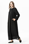 Uzun Kol Vual Tülay Nervürlü Yazlık Ferace Siyah Syh