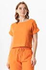 Kısa Kol İzel Yazlık Müslin Bluz Turuncu Trnc
