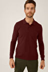 Erkek Bordo  Polo Yaka Düğmeli Sweatshirt