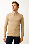 Erkek Taba  Polo Yaka Düğmeli Sweatshirt