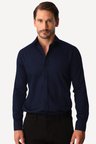Lacivert Regular Fit Geniş Kalıp Klasik Yaka Düz Uzun Kollu Cepsiz %100 Pamuk Non Iron Ütü İstemeyen Gömlek 