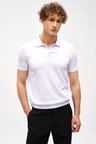 Erkek Beyaz Slim Fit Dar Kalıp Polo Yaka Düz Kısa Kollu Triko Tişört