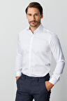 Beyaz Slim Fit Dar Kalıp Klasik Yaka Düz Uzun Kollu Cepsiz %100 Pamuk Gömlek