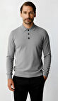 Koyu Gri  Standart Fit Dar Kalıp Polo Yaka Düz Uzun Kollu  Triko