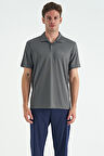 Koyu Gri Logo Baskılı Standart Kalıp Polo Yaka Aktif Spor Erkek T-Shirt - 88252 | S