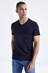 Lacivert Basic Kısa Kol Standart Kalıp V Yaka Erkek T-Shirt - 87912 | M