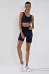 İndigo Yüksek Bel Toparlayıcı Kısa Biker Kadın Tayt - 91007 | L