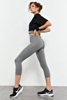 Gri Melanj Yüksek Bel Slim Fit Dar Paça Kadın Kapri Tayt - 93097 | L