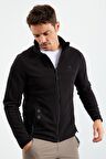 Siyah Yazı Nakışlı Dik Yaka Fermuarlı Standart Kalıp Erkek Sweatshirt Polar - 87992 | XXL