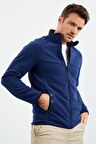 İndigo Yazı Nakışlı Dik Yaka Fermuarlı Standart Kalıp Erkek Sweatshirt Polar - 87992 | L