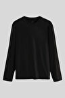 Siyah Standart Fit Basic O Yaka Uzun Kollu İnce Erkek T-Shirt - 87997