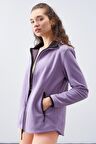 Eflatun Dik Yaka Fermuarlı Rahat Form Kadın Polar Sweatshirt - 97173 | M