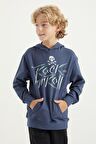 Petrol Baskı Detaylı Standart Kalıp Kapüşonlu Erkek Çocuk Sweatshirt - 11002 | 7-8