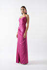 Odobella Kalp Yaka Straplez Anvelop Uzun Abiye Elbise FUŞYA