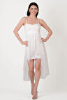 Darianna Kalp Yaka Askılı Önü Kısa Arkası Uzun Kısa Abiye Elbise BEYAZ