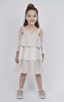 KIZ ÇOCUK ÇİZGİLİ KATLI ELBİSE