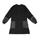 KIZ ÇOCUK DERİ DETAYLI ELBİSE