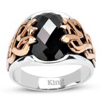 Kuyumcudukkanı Oval Taşlı  Bronz Parçalı Elyapımı Gümüş Erkek Yüzük-60010-W-BLK