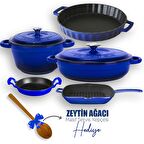 Lava 5X New Heritage 7 Parça Tencere Tava Seti Mavi