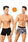 Looksense Erkek Dude 2 li Düz ve Desenli Likralı Boxer 1404 