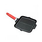 Lava Döküm Izgara Tava, Tel ve Silikon Saplı. Ölçü 21x21cm.  - Kırmızı