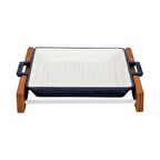 Lava Döküm Kare Izgara Tavası Kayın Servis Ahşabı Döküm Demir Yekpare Çift Kulplu İçi Sable Ölçü  26x26cm.