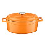 Lava Döküm Oval Tencere 21x27 cm. Parlak Siyah Taban, Mat Turuncu