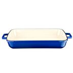 Lava Döküm Dikdörtgen Tepsi , Ölçü 26x40 cm, İç Krem, Mavi