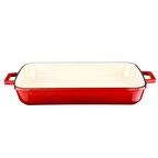 Lava Döküm Dikdörtgen Tepsi , Ölçü 26x40 cm, İç Krem, Kırmızı