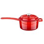 Lava Döküm Yuvarlak Sos Tenceresi Metal Saplı Çap(Ø16 cm, İç Krem, Kırmızı