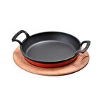 Lava Yuvarlak Kulplu Tava ve Ahşap Altlıklı. Çap(Ø) 20cm. - Kırmızı