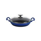 Lava Döküm Yuvarlak Sahan Cam Kapaklı Döküm Demir Yekpare Çift Kulplu Çap(Ø)24cm. - Mavi