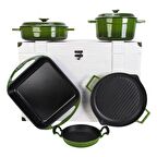 LAVA Döküm Beyaz Ahşap Sandık Hediyeli Yeşil Çeyiz Seti 