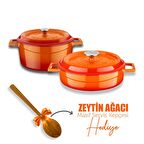 Lava 4 Parça Tencere Tava Seti Turuncu + Servis Kepçesi Hediye