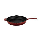 Lava Döküm Yuvarlak Izgara Tava Döküm Demir Yekpare Saplı Çap(Ø)28cm.Bordo