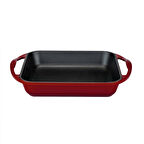 Lava Döküm Kare Kızartma Tavası Döküm Demir Yekpare Çift Kulplu Ölçü 26x26cm.-Bordo