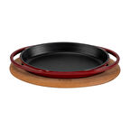 Lava Döküm Oval Sahan Döküm Demir Yekpare Çift Kulplu Kayın Servis Ahşabı Ölçü 21x14cm.-Bordo