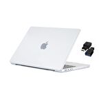 Codegen Apple 14" Macbook Pro M1 A2442 Beyaz Carbon Fiber Dizayn Kılıf Koruyucu Kapak+Çevirici