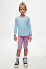 Koyu Mavi Basic Mevsimlik Likralı Uzun Kollu Kız Çocuk Tişört