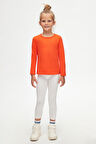 Turuncu Basic Mevsimlik Likralı Uzun Kollu Kız Çocuk Tişört